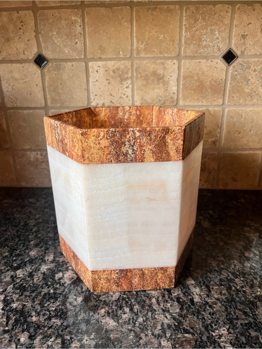 Large Vintage Waterstone White Onyx Candle Holder / Vase Handcrafted in Mexico